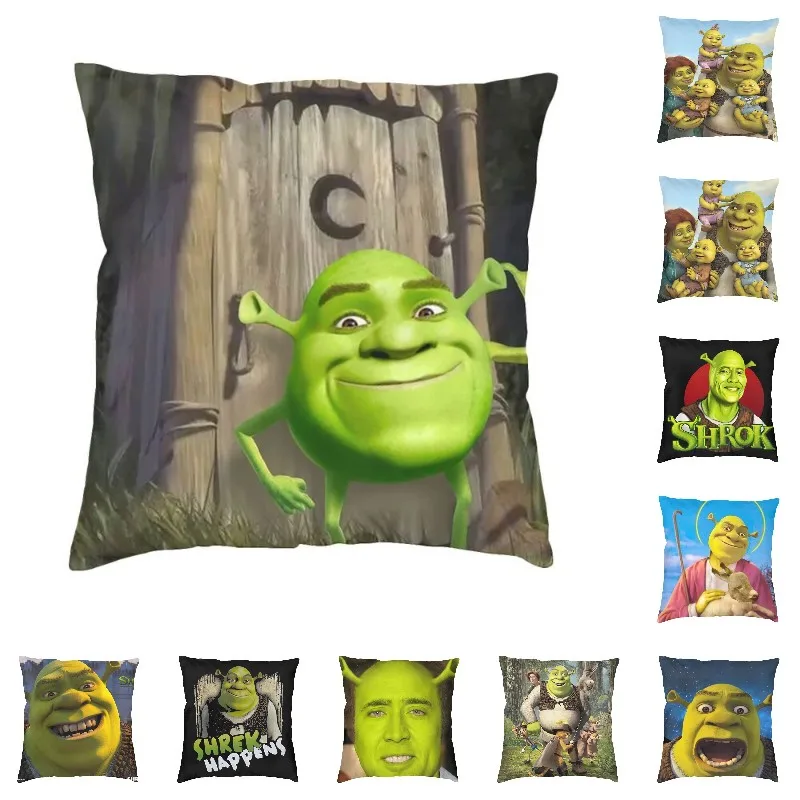 

Fashion Shrek Cushion Covers 45x45cm Polyester Movie Animation Pillow Case for Sofa Car Square Pillowcase Home Decorative
