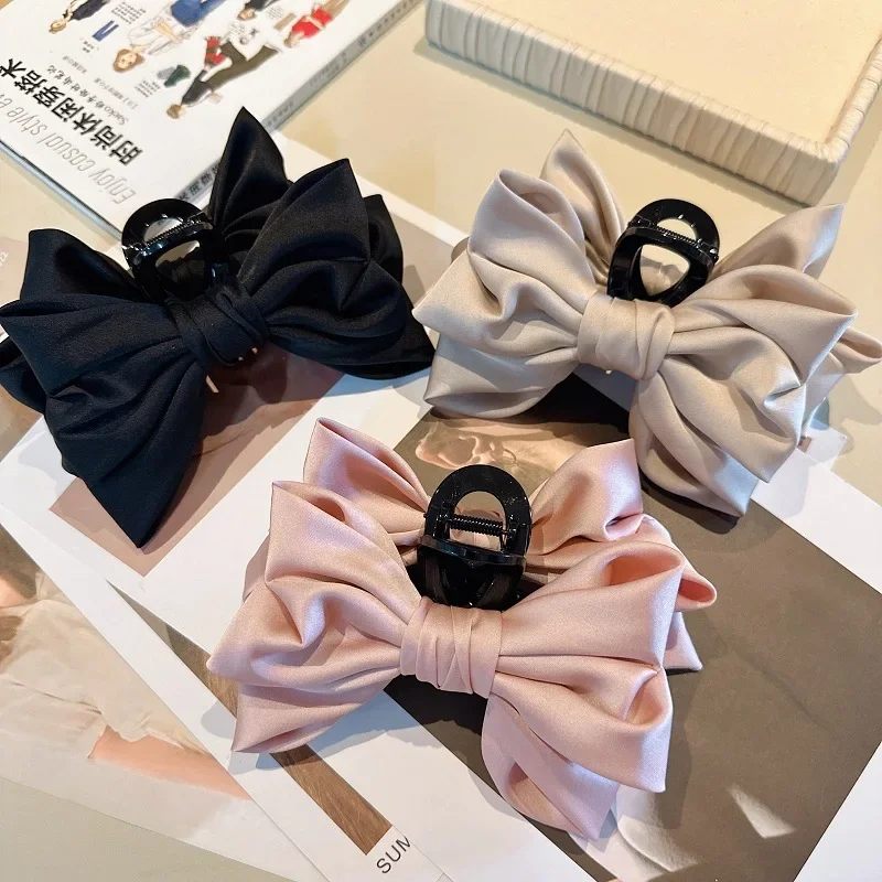 

Женские заколки для волос из атласной ткани, заколки для волос с двойным бантом и крупной акулой, модные аксессуары для волос для девочек, новинка 2023