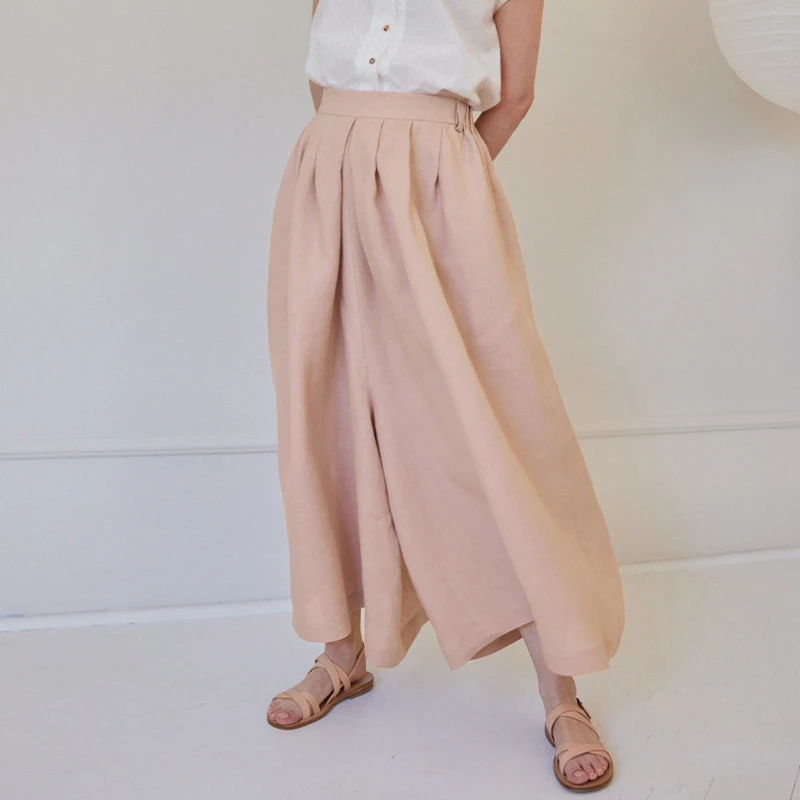 Johnature Linen Cotton Pleated Texture Casual Wide-leg Pants 2023 Summer New French Vintage High-rise Loose Women Pants