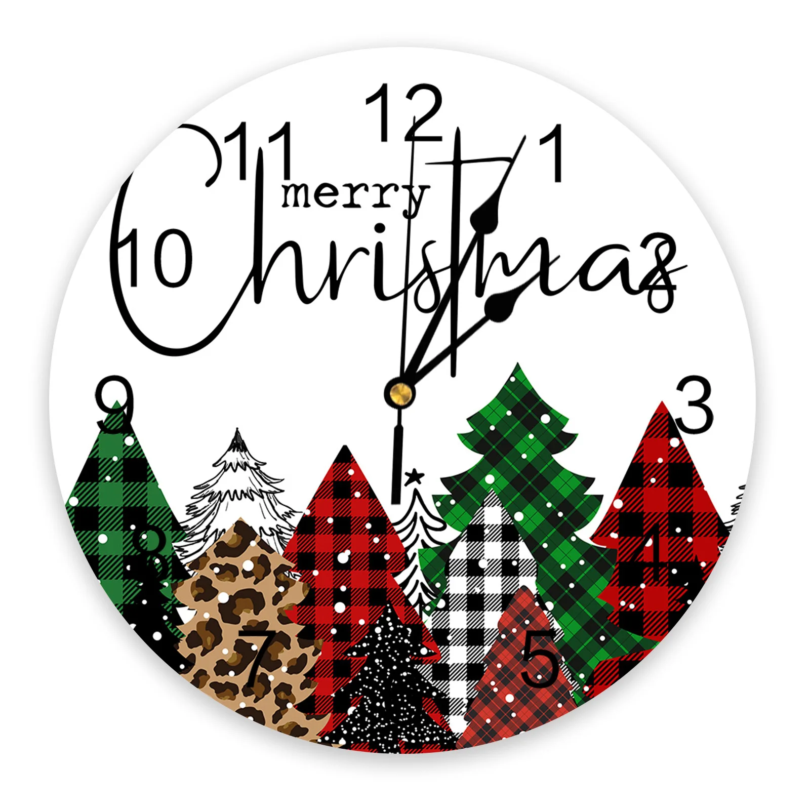 

Christmas Tree Leopard Snowflake Wall Clock Dinning Restaurant Cafe Decor Round Wall Clocks Silent Home Decoration