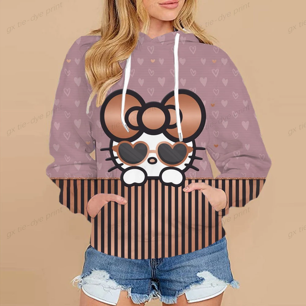 Женские толстовки в стиле Харадзюку Повседневная Толстовка с принтом Hello Kitty