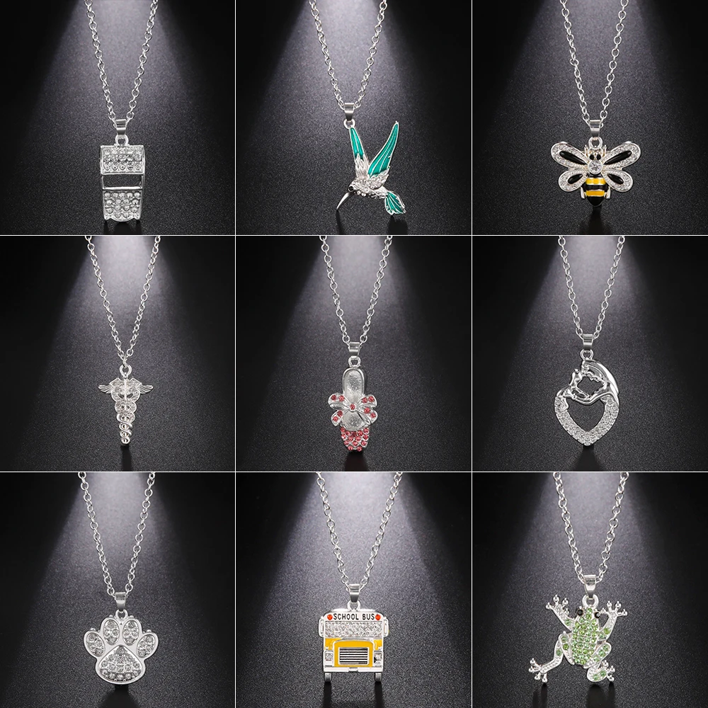 

Amaxer Clear Crystal Pendant Necklace for Women Girl Alloy Link Whistle Scissors Heart Sailboat Camera Choker Jewelry Gift