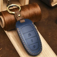 handmade leather new auto 3 buttons smart car remote key case full cover shell for hyundai tucson brown accessories 2021 2022