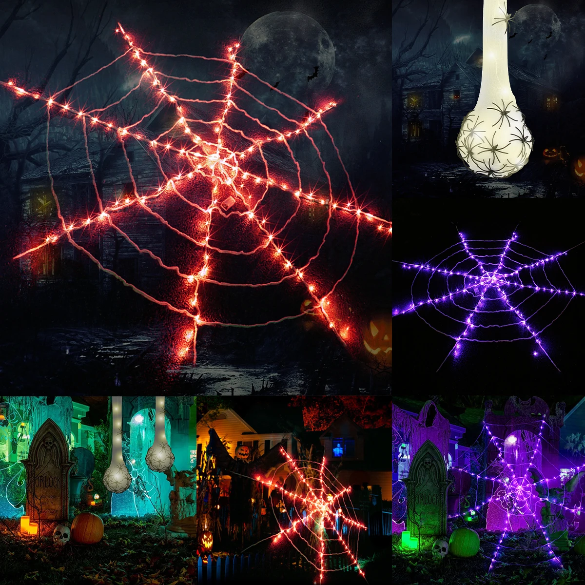 

Halloween Spider Web Lights 3.6m/11.8ft LED Halloween Cobweb String Lights Horror Spiderweb Fairy Lights String for Halloween