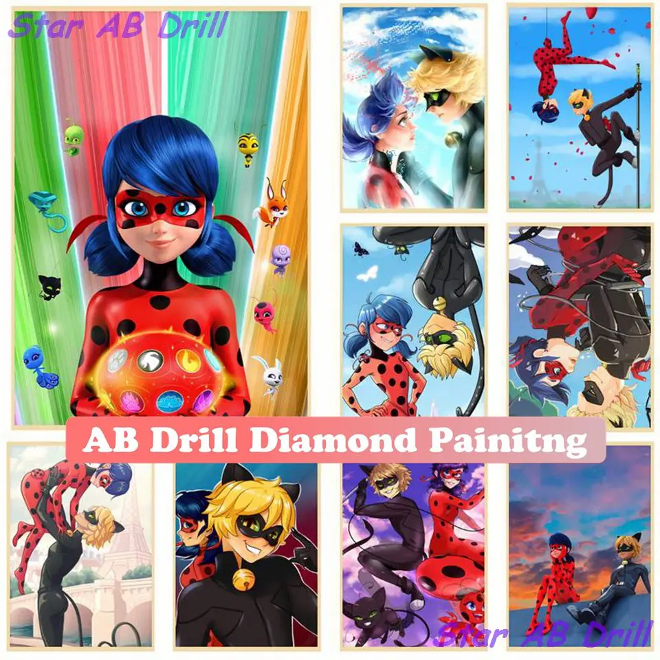 

Anime L-Ladybugs 5D Diamond Art Painting New Kits Crystal AB Drill Embroidery Cross Stitch Puzzle Home Decor Children's Gifts