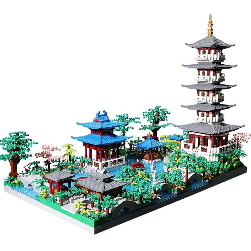 

2022 NewChinese Architecture Micro Building Blocks Tower West Lake Trees DIY Diamond Bricks with Light Toy for Kids Adults Gifts
