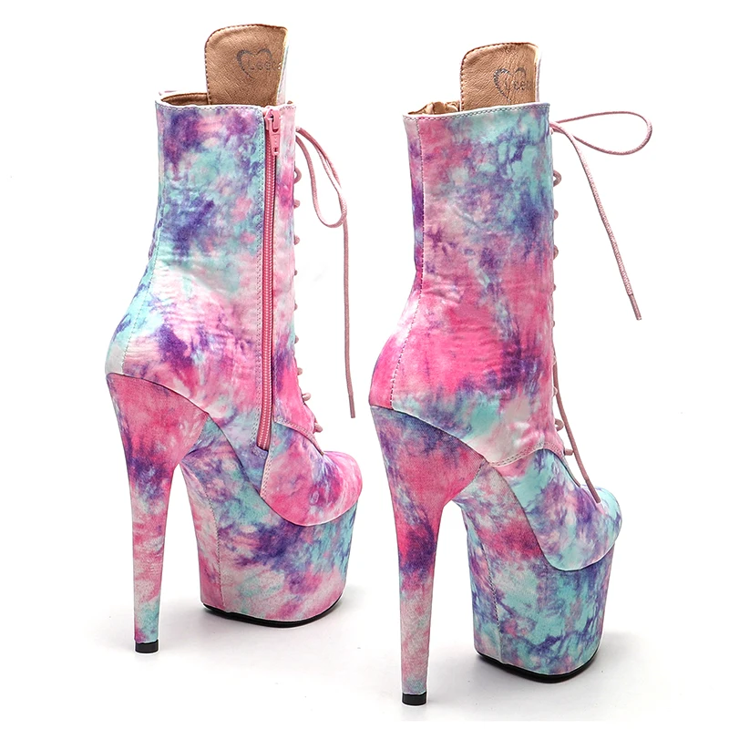 Leecabe Pink flowers PU Upper 17CM/7inches Pole dancing shoes High Heel platform Pole Dance boot