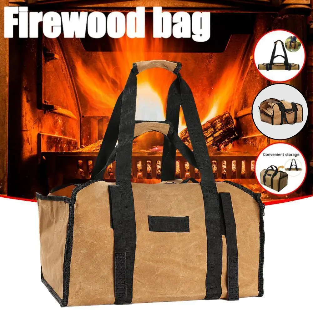 

Outdoor Firewood Bag Camping Supplies Large-capacity Portable Firewood Tote Canvas Storage Dual-use Bag Bag Bag Logging U9v2