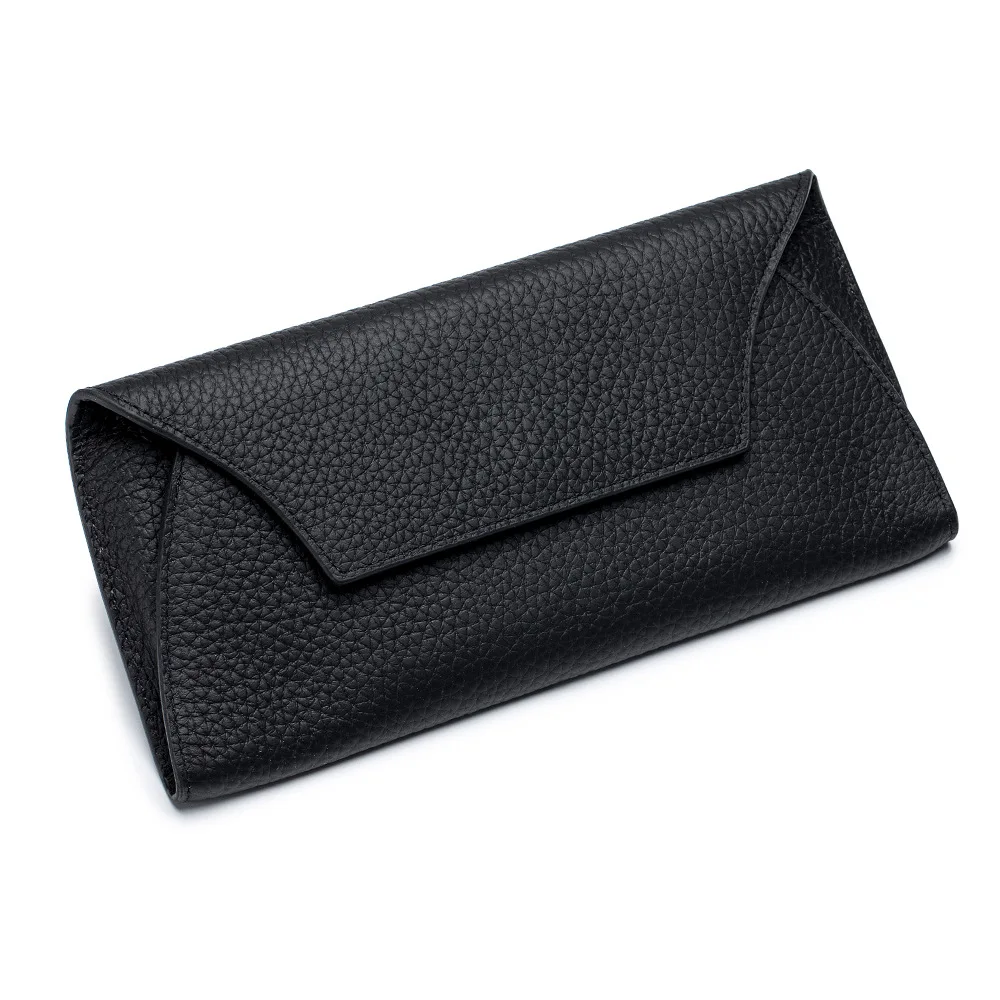 Genuine Leather Women Wallets Luxury Long Hasp Lychee Pattern Coin Purses Female Brand Solid Colors New Thin Clutch Phone Bag