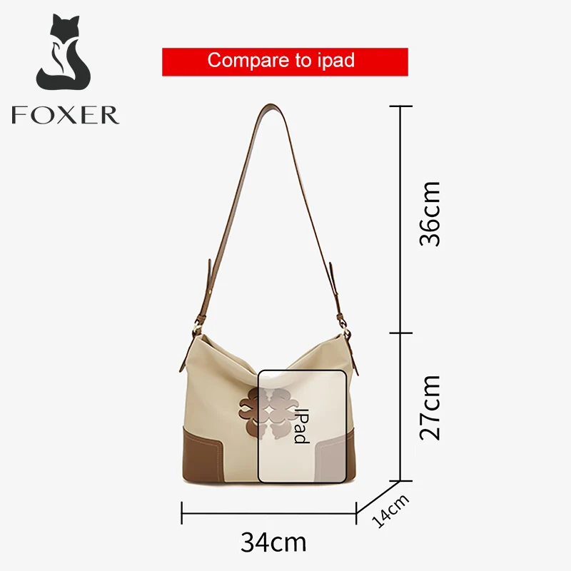 FOXER Women's Soft PU Leather Shoulder Crossbody Bag Lady Dating Messenger Bag Female Adjustable Shoulder Strap Zipper Brand Bag