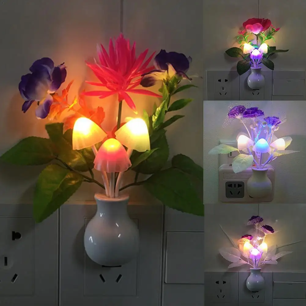 

Night Light 7 Color Changing Dusk To Dawn Sensor LED Night Lights Flower Mushroom Lamp Bedroom Babyroom Lamps for Kids Gift K9N1