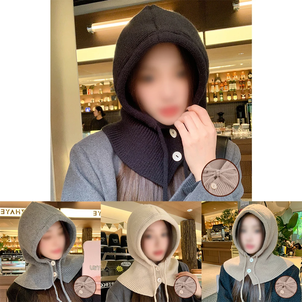 

Winter Balaclava Hat Women Warm Neck Protection Integrated Knitted Hats Ear Protection Beanie Outdoor Windproof Warmer