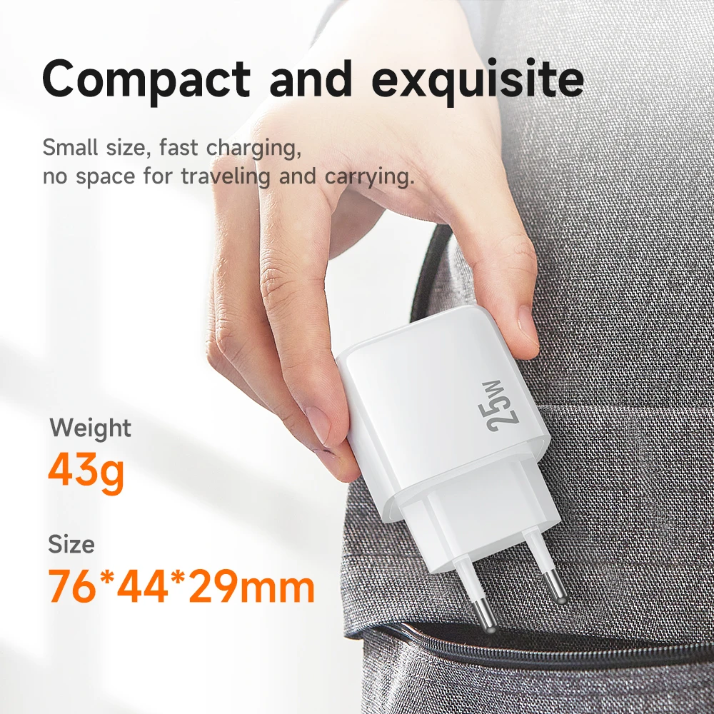Фото HOCO USB C PD25W Быстрая зарядка с вилкой европейского стандарта Зарядное устройство для Samsung S24 S25 Настенный дорожный адаптер со светодиодным индикатором для iPhone 17 18 №5