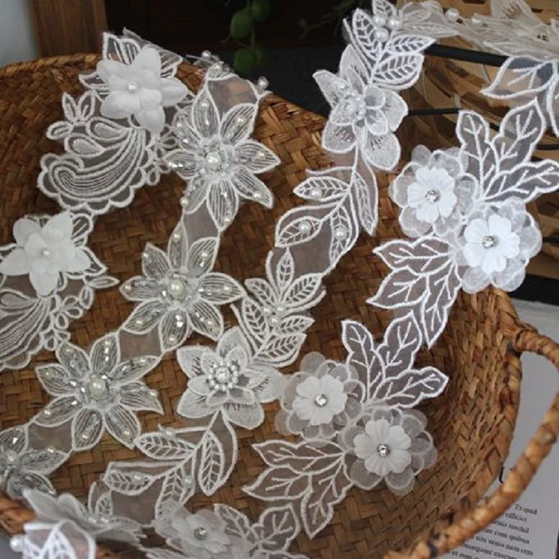 Кружевная лента для вышивки ручной работы жемчужный бисер цветок из полиэстера