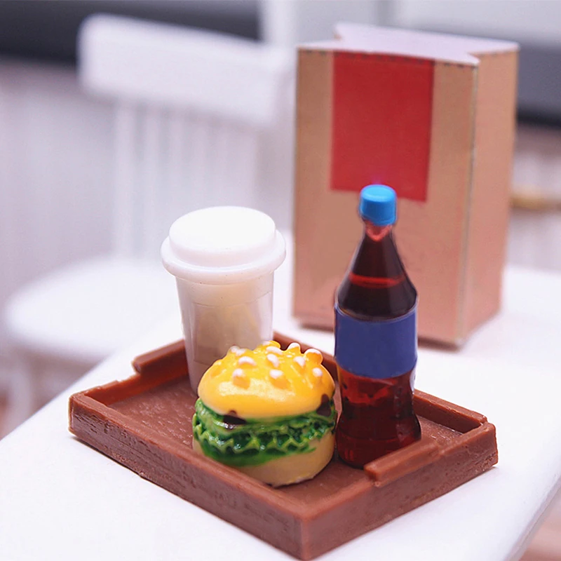 

Миниатюрный Кукольный домик 1:12, имитация гамбургера и картофеля фри, мини-жареная курица, набор напитков, украшение «сделай сам», игрушки, а...