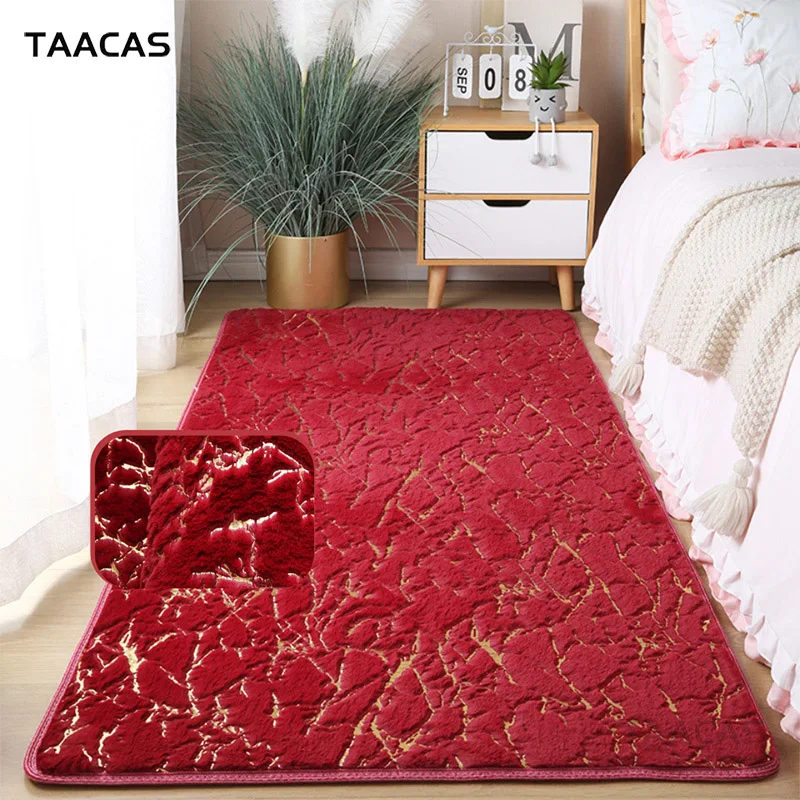 

Faux Rabbit Fur Area Rug Red Golden Marble Fluffy Carpet Living Room Luxury Large Soft Bedroom Rug White Anti-Slip Bathroom Mat