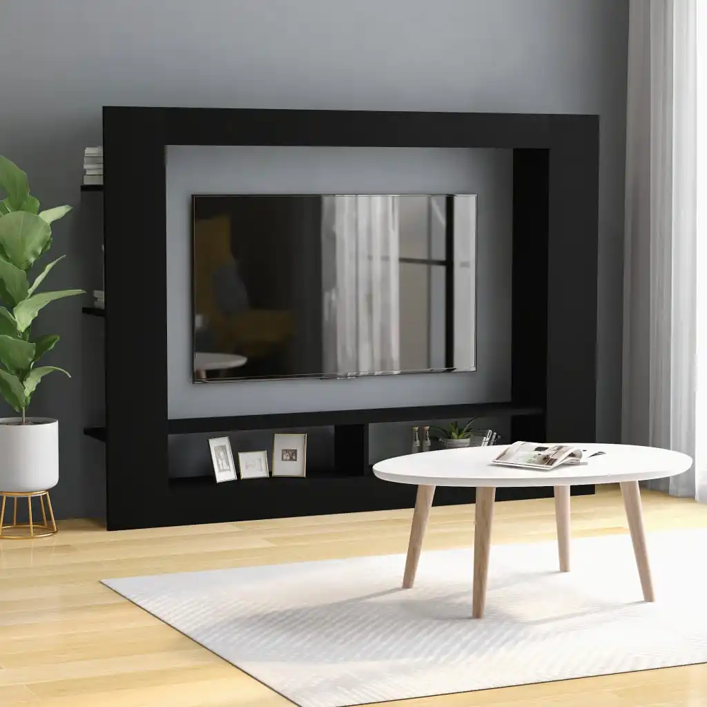 

TV Media Console Television Entertainment Stands Shelf Black 59.8"x8.7"x44.5" Chipboard