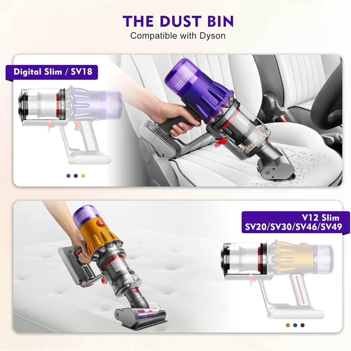 Dust Bin for Dyson V12 SV18 SV20 Detect Slim/V10 Digital Slim Vacuum Cleaner Canister Attachment Parts Part No.965272-01