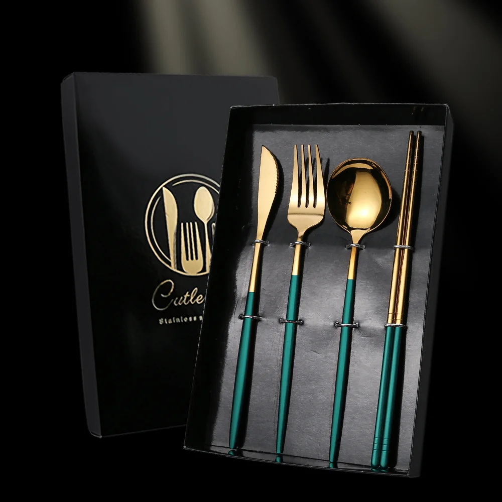 

Stainless Steel Tableware Set Silverware Set ableware Cutlery Utensil Kit Forks Knives Spoons Chopsticks Dishwasher Safe Servin