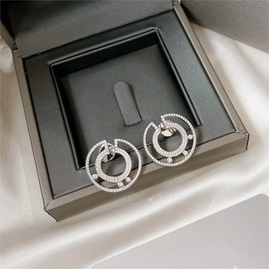 

Luxury Original Jewelry 925 Sterling Silver Move Romane Series Round Stud Earrings Women's Brilliant and Charming Exquisite Gift