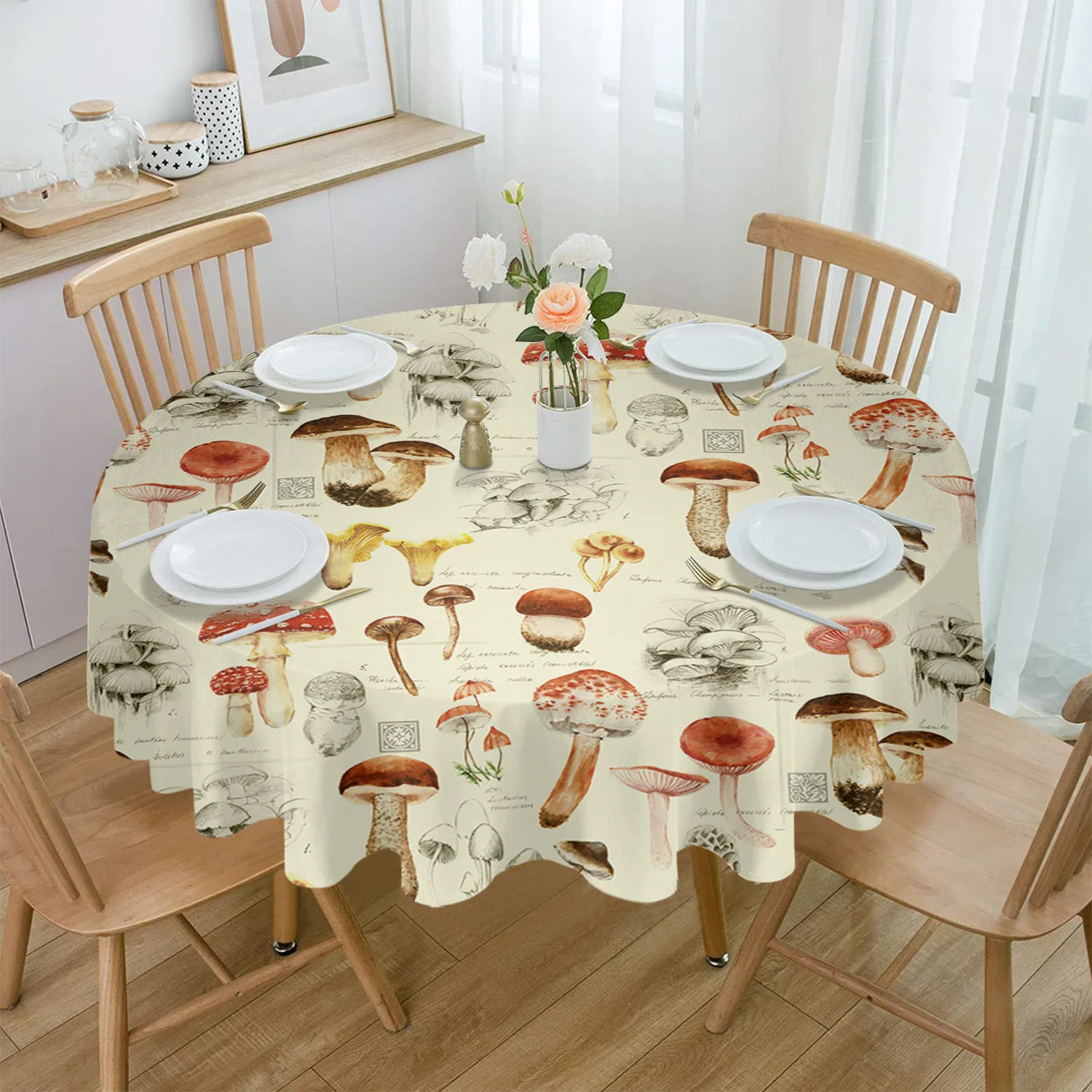 

Mushroom Plant Vintage Round Tablecloth Party Kitchen Dinner Table Cover Holiday Decor Waterproof Tablecloths