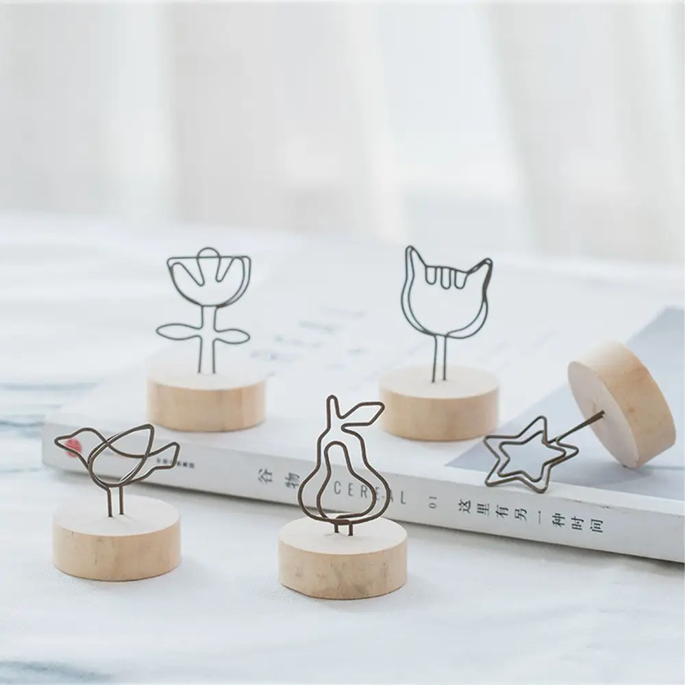 

1 PC DIY Memo Card Home Decoration Desktop Ornament Round Wooden Holder Picture Clip Photo Frame Message Left Supporter