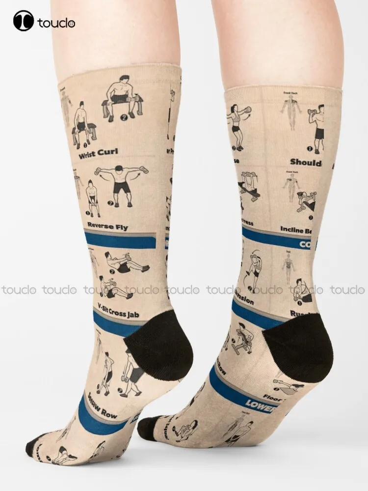 Dumbbell Workouts Socks White Crew Socks Men Unisex Adult Teen Youth Socks 360° Digital Print Harajuku Gd Hip Hop Gift Retro
