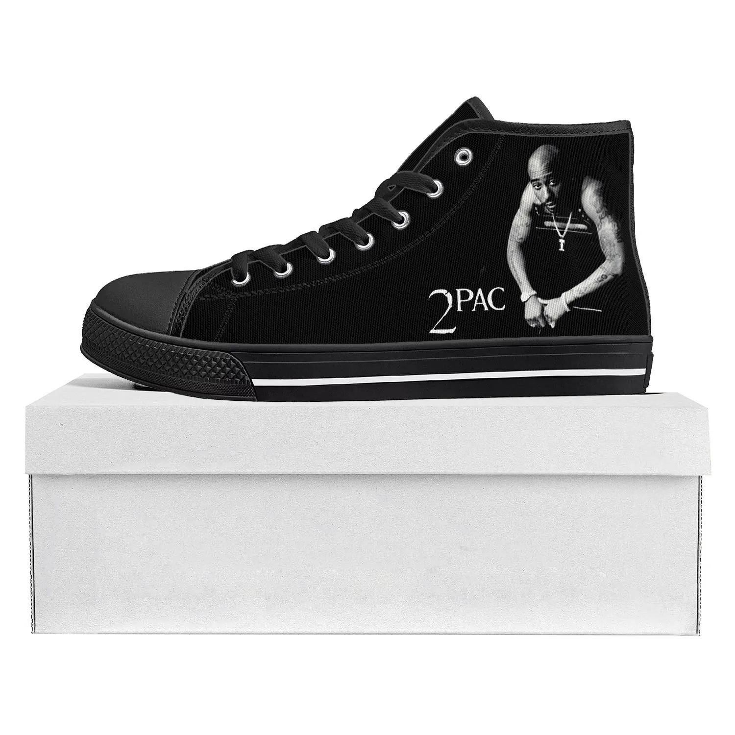 

2Pac Hip Hop Rapper Tupac Pop High Top High Quality Sneakers Mens Womens Teenager Canvas Sneaker Couple Shoe Custom Shoe Black