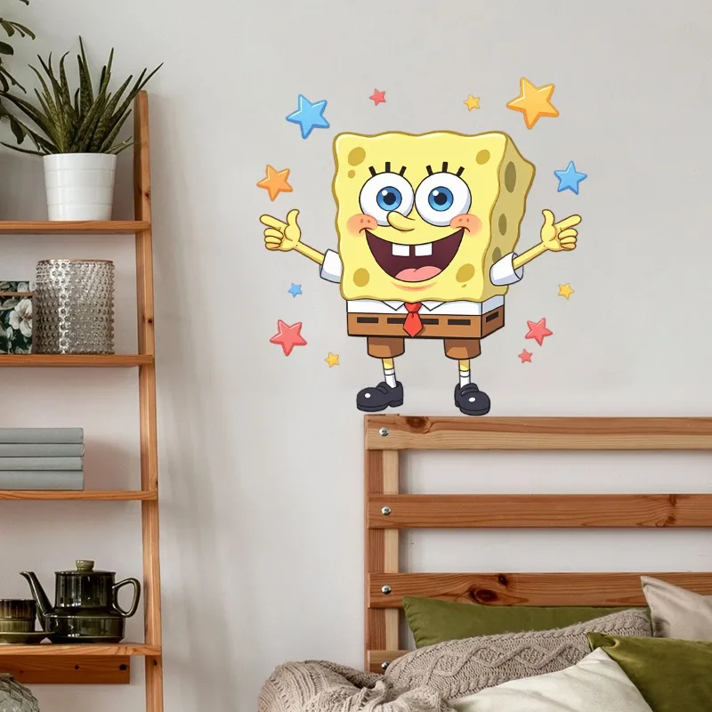 Фото Kawaii Губка Боб Квадратные Штаны наклейки для дома, гостиной, спальни, украшения, милые аниме-обои, креативные наклейки на стену №4