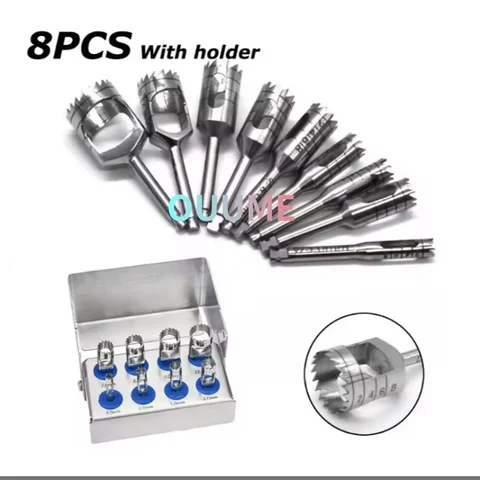8 шт./кор., набор перфораторов для зубных имплантатов, трепанные боры, сверла для прививки костей, хирургические инструменты, инструмент