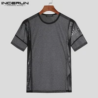 incerun 2022 handsome well fitting new men camiseta breathable mesh stitching light tees party shows short sleeved t shirt s 5xl