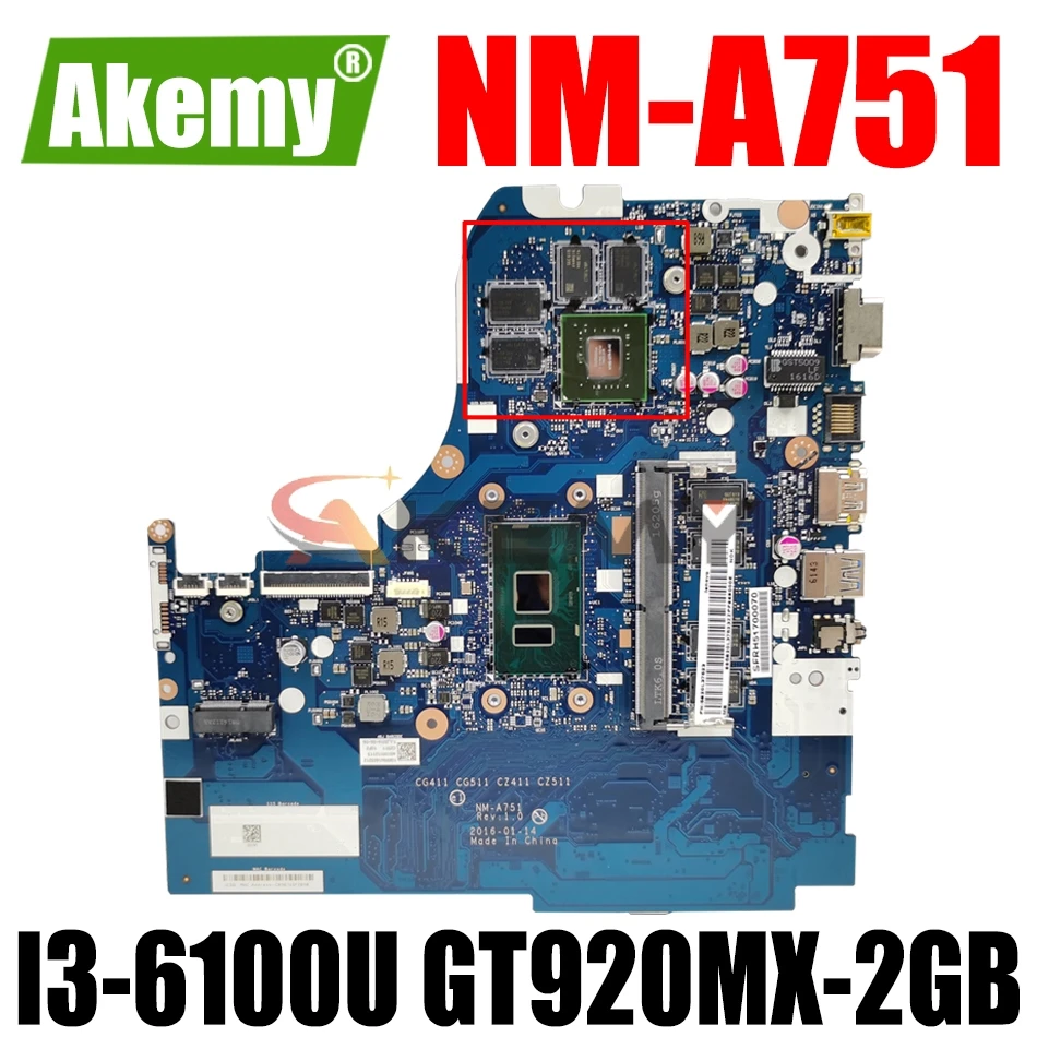 

AKEMY NM-A751 Laptop motherboard for Lenovo 310-15ISK 310-15IKB original mainboard 4GB-RAM I3-6100U GT920MX-2GB