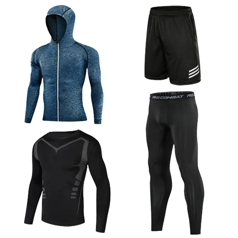 

2022 Cody Lundin 4pcs Hoodie Sweatshirt Fitness Long Sleeve Running Stretch Tight Hoodie Zip Sweatshirt Men's Tracksuit Set
