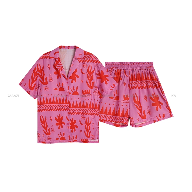 Повседневная блузка с принтом шорты костюм женский праздничный коротким рукавом