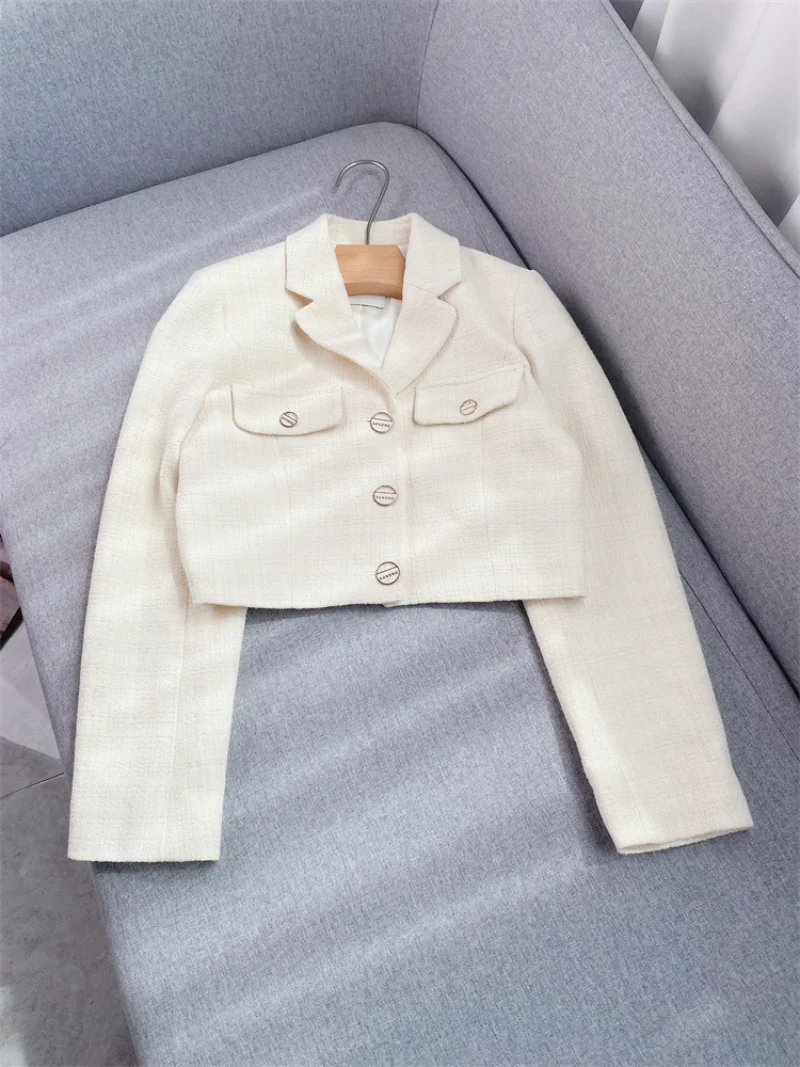 Tweed French Suit Collar Knitted Top Shorts Suit 2022 Autumn New Commuter Single-breasted Fashion Suit Female High Quality