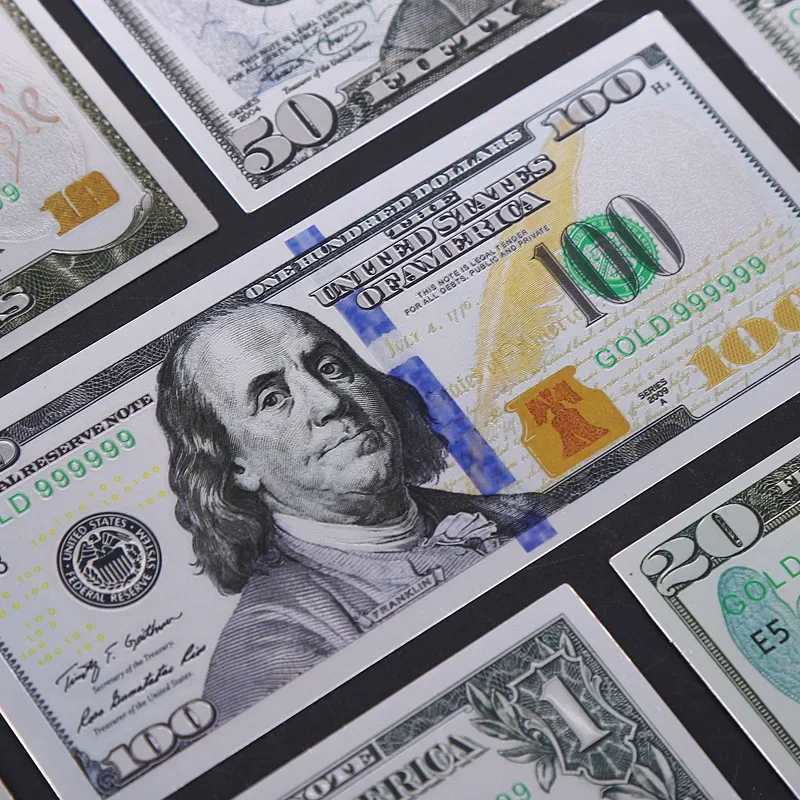 Банкноты памятные посеребренные 1 2 5 10 20 50 100 долларов 7 шт.