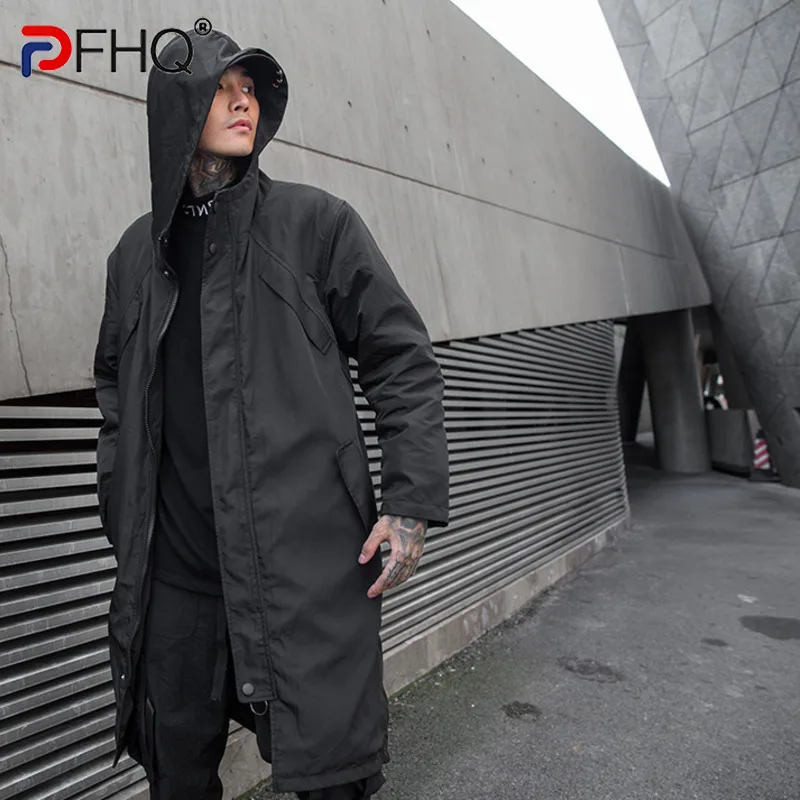 

PFHQ New Autumn Winter Men's Thicken Knee-length Long Coat Trench Luxury Parka Trendy Hooded Padded Jackets Fashion Streetwear