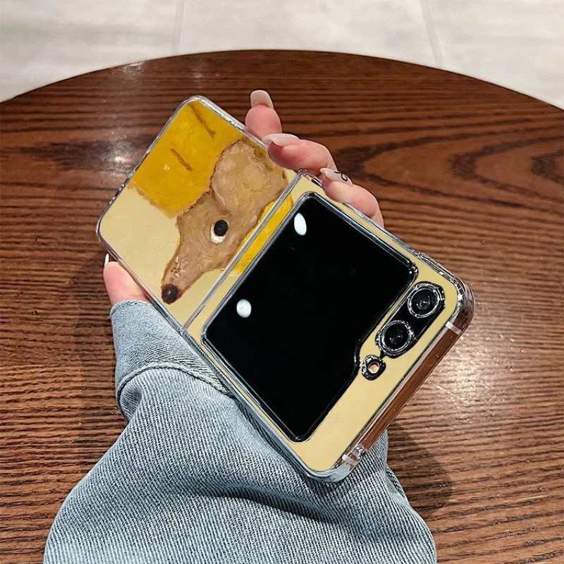 Прозрачный чехол с забавным мультяшным коричневой собакой для Samsung Galaxy Z Flip 6 ZFlip5 5G