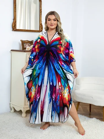 Женское платье-кафтан с принтом бабочки, Q1634