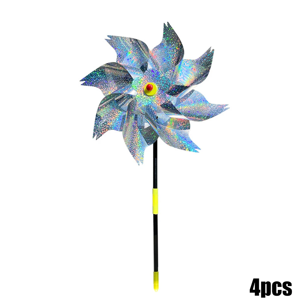 

4pcs Bird Repellent Windmill Reflective Pinwheel Bird Pigeon Deterrent Protect Garden Plant Flower Garden Lawn Decoration