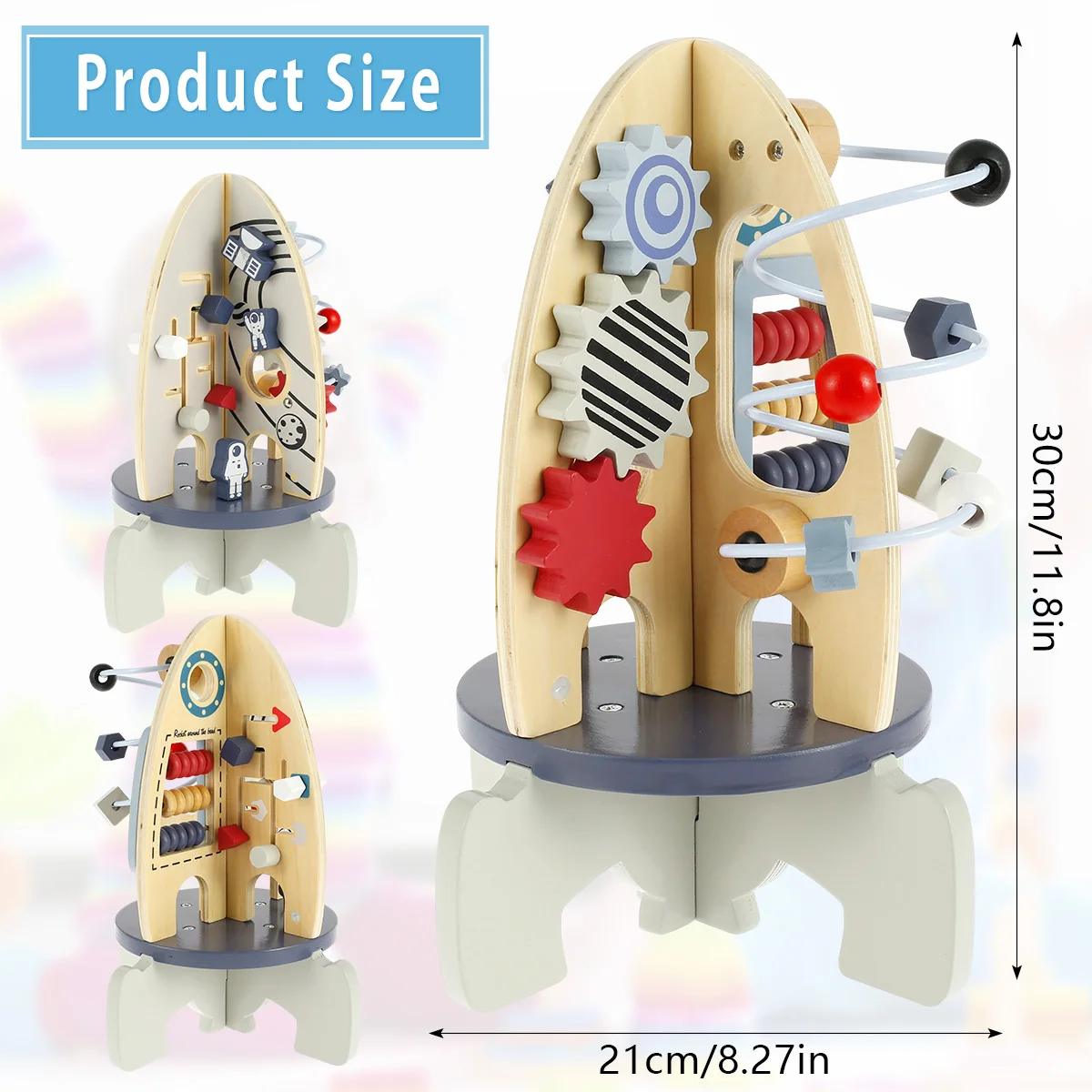 

Baby Montessori Early Educational Toy Wooden Rocket Busy Board Activity Fine Motor Skills Computation Sensory Development Board