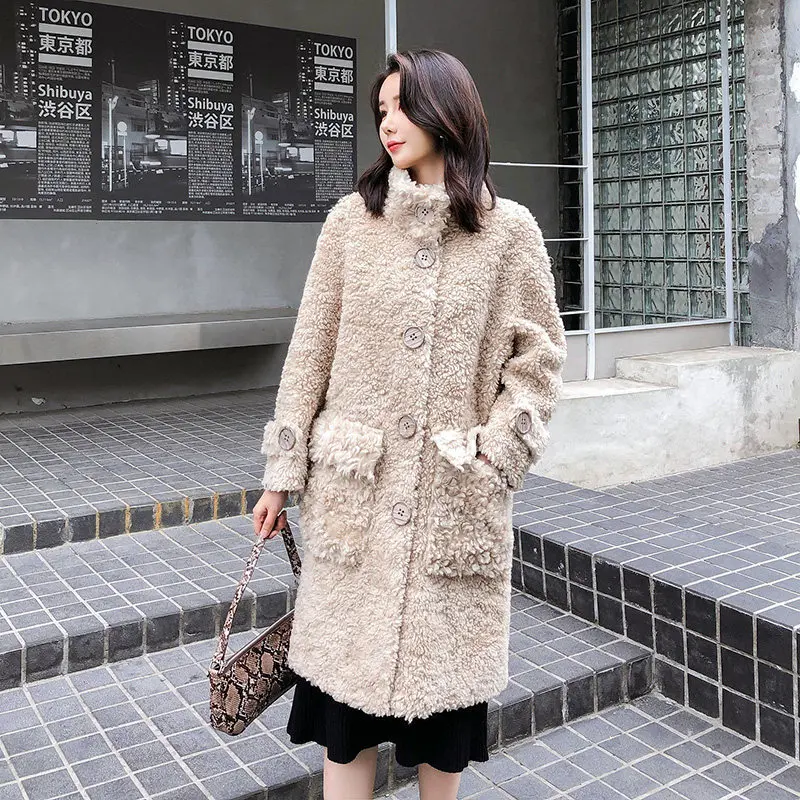 100% Wool Jacket Women Winter Real Fur Coat Long Thick Warm Single Breasted Natural Fur Streetwear Russia Market