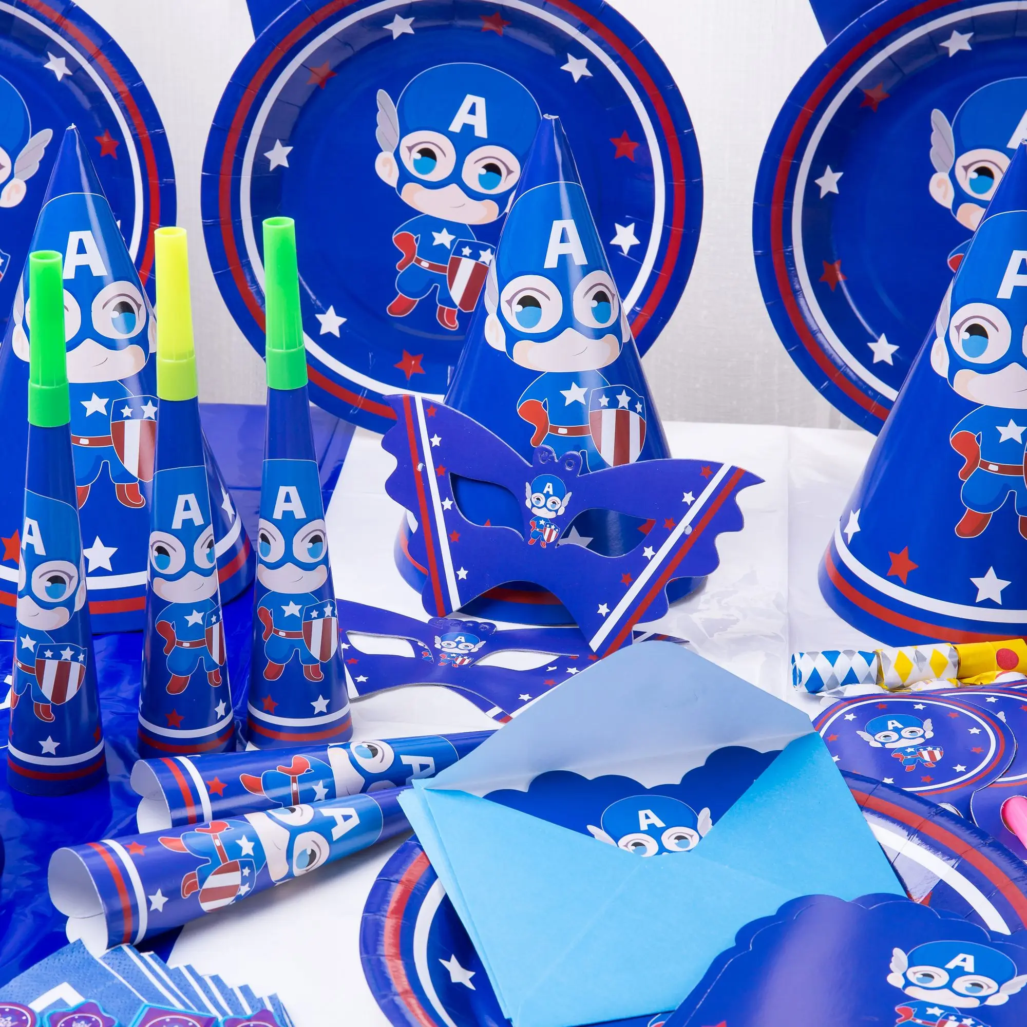 

16piece Disney Marvel Capital America Theme Kid Party Supplies Birthday Party Plate Disposable Cup Baby Shower Party Decorations