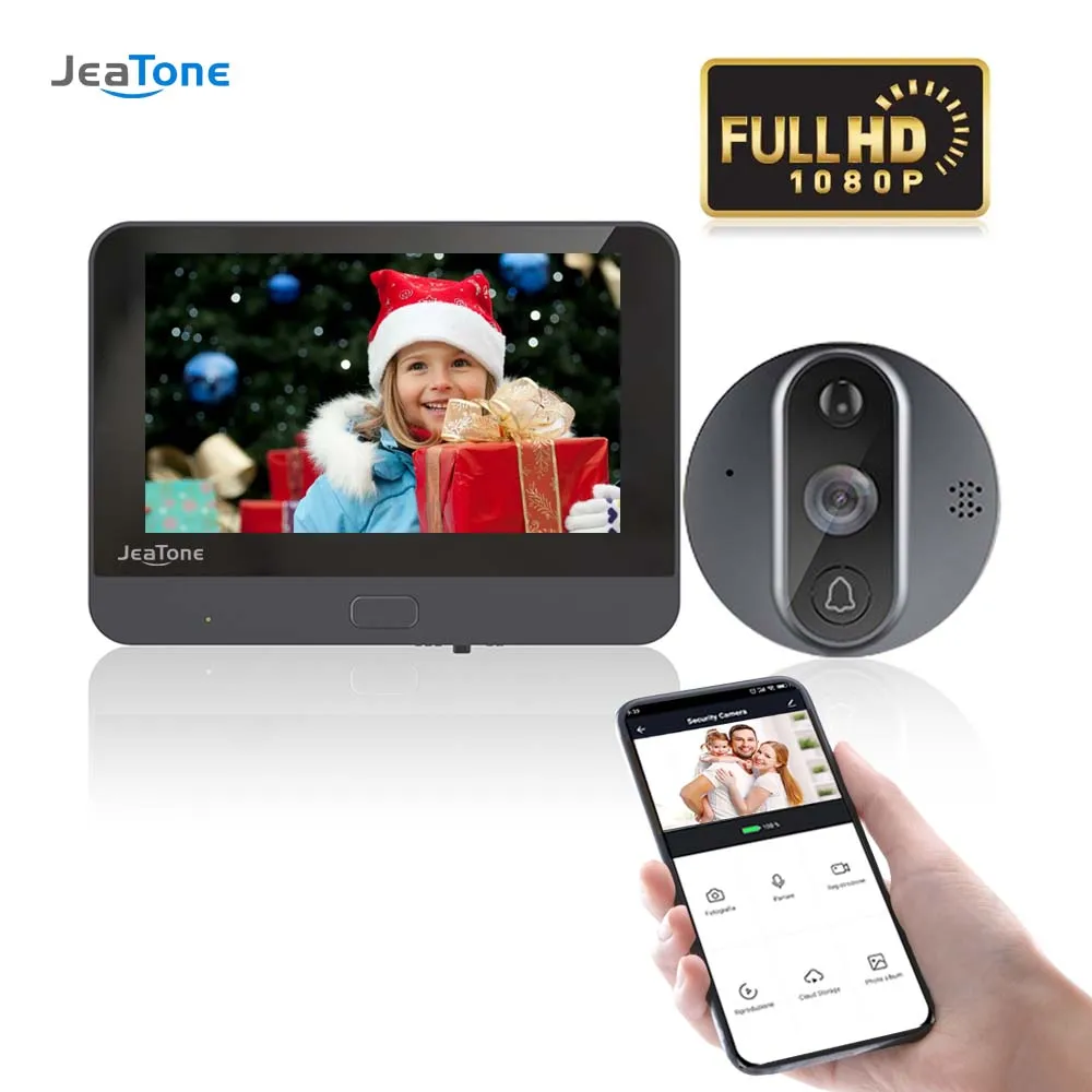 

Видеодомофон Jeaton с Wi-Fi для дома, дверной звонок, видеокамера, 1080P, беспроводной дверной звонок, Умный домашний видеодомофон
