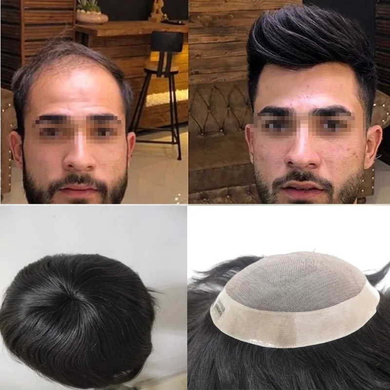 Soft Toupee Remy Hair System Men Hairpiece Straight Hair Black Fine Mono Toupee Human Hair Wig Toupee Indian Remy Hair System