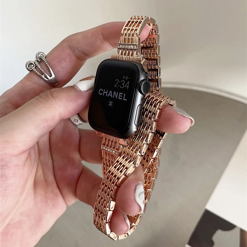 Double Tour strap for Apple watch band 44mm 42mm 40mm 38mm Stainless steel bracelet Iwatch series 6 5 4 SE 7 45mm 41mm wristbelt