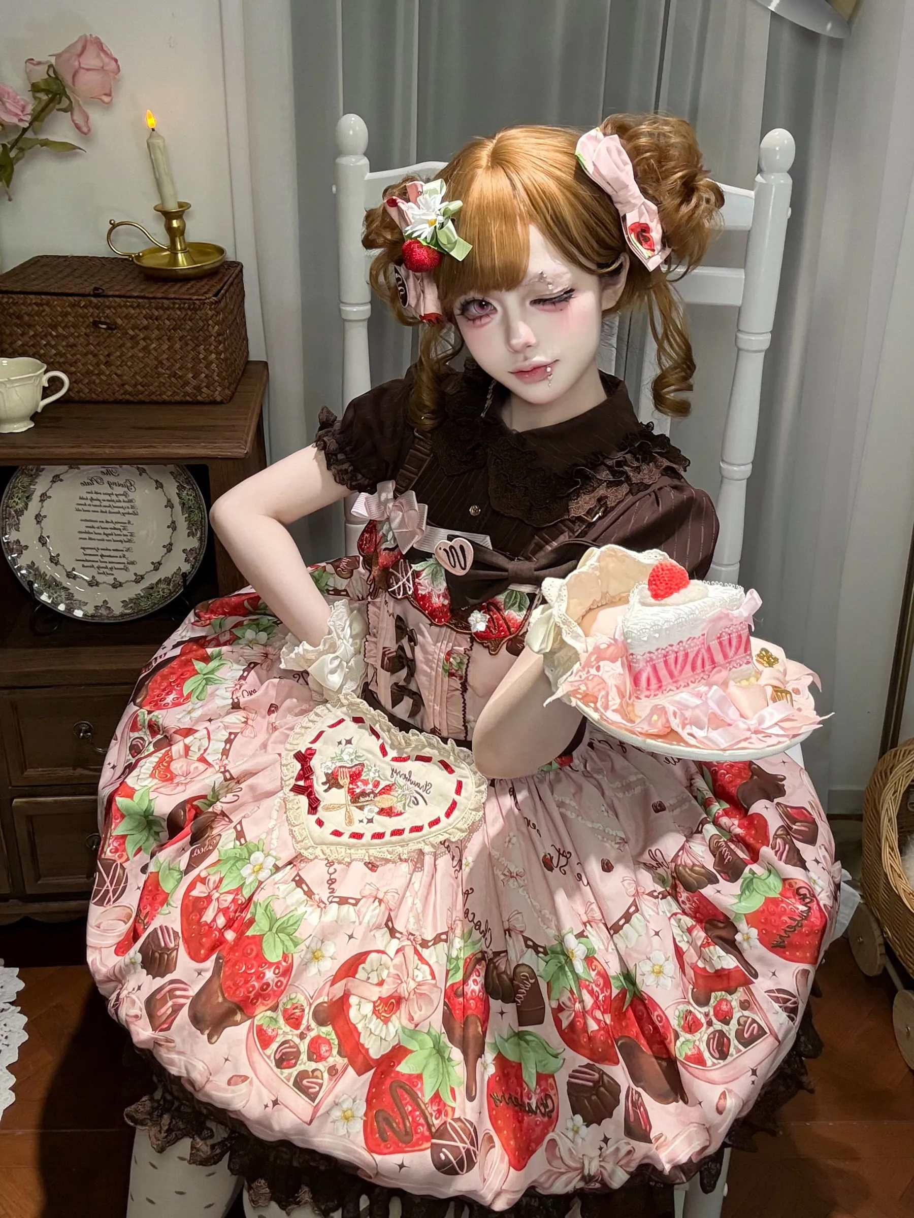 Женская блузка в стиле Sweet Lolita с кружевным воротником и пышными рукавами, новинка весна-лето 2026, топ с коротким рукавом для милых девушек (art.: 3920da88e2cfd) - 3920da88e2cfd