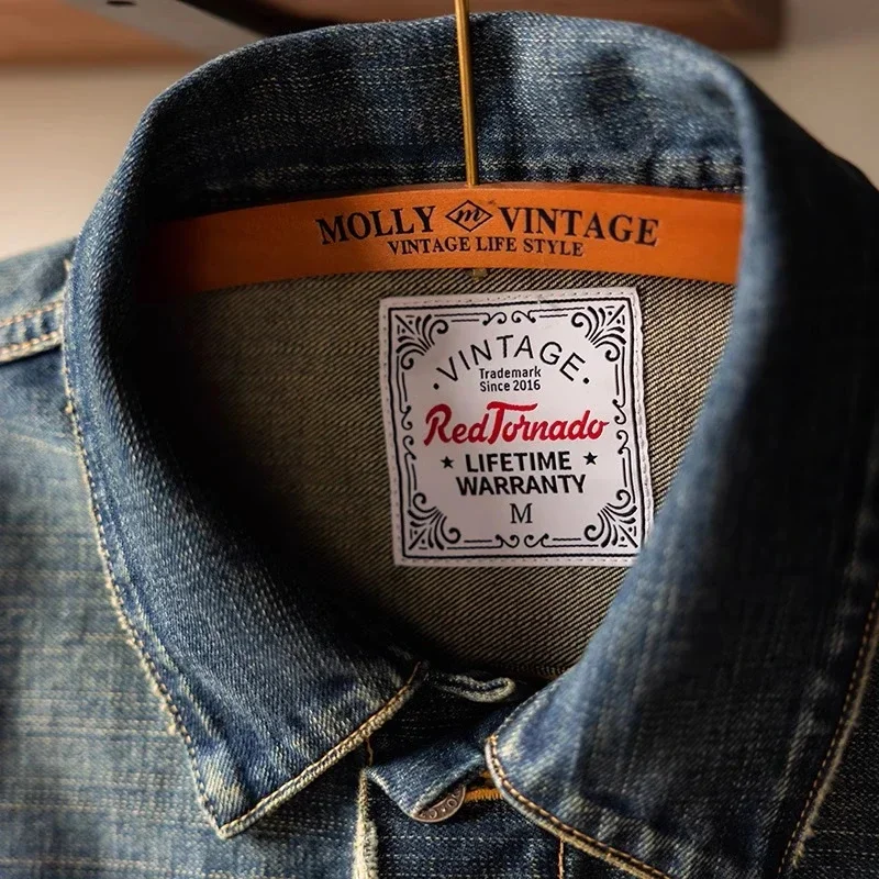 Красная джинсовая куртка Tornado 101 поврежденная темная стирка 14 унций синяя Sevledge