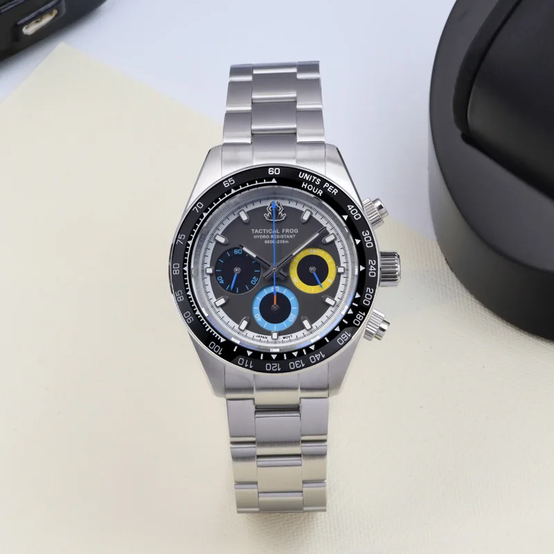 Фото Тактические часы Frog Watch из нержавеющей стали с подсветкой BGW-9, водонепроницаемые до 200 метров, хронограф, сапфировое стекло, механизм VS75 с солнечной батареей. №1
