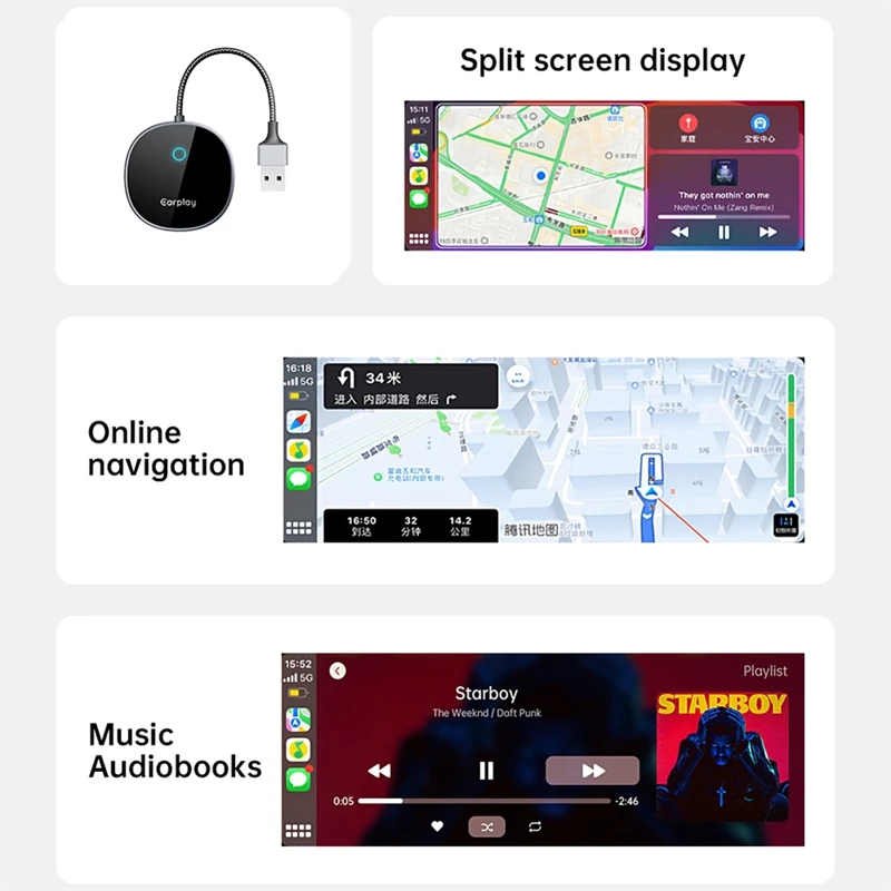 Беспроводной к беспроводному адаптеру Carplay и Android Auto